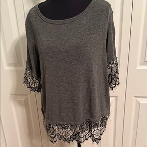 Xhilaration Gray Blouse with Lace Trim